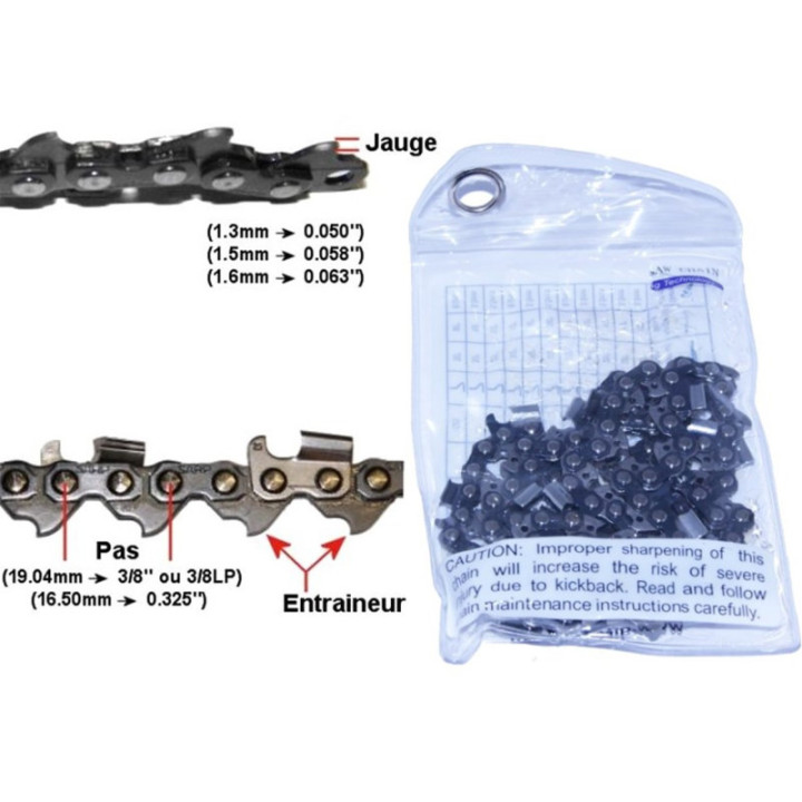 Chaîne de tronçonneuse semi-carrée (1/4'' / 1.1mm / 28) (Ozaki : ZK14LP43MINI-E28)
