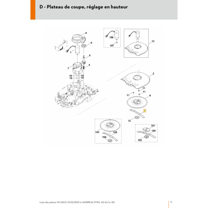Couteau 280 / 11'' pour tondeuse robot Viking (63097020102) | Motoculture-Distri-Piece.Fr